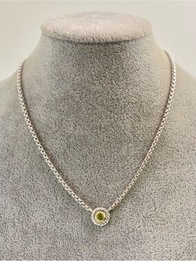 David Yurman 925 & 14k Gold Cookie Cable Necklace with Peridot 16"